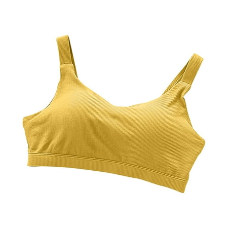 ATOYSOY Ribbed Tank Tops Sports Bra Everyday Bra Yoga Activewear Solid Color Underwear Push Up Bralette Teens Clearance Comfort Bra Breathable Workout Wireless Tank Tops Yellow M