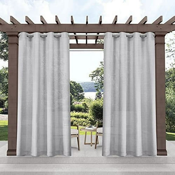 Exclusive Home Curtains Miami Semi-Sheer Textured Indoor/Outdoor Grommet Top Curtain Panel Pair, 54x84, Cloud Grey
