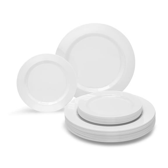 " OCCASIONS" 120 Plates Pack,(60 Guests) Heavyweight Premium Wedding Party Disposable Plastic Plates Set -60 x 10.5'' Dinner 60 x 7.5'' Salad/Dessert (Plain White)