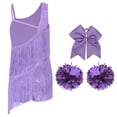 thumbnail image 2 of dPois Justaucorps à Franges pour Filles, Paillettes, Robe de Danse Latine, Léotard avec Accessoires, Ourlet à Franges, Tutu, Lavande 6, 2 of 6