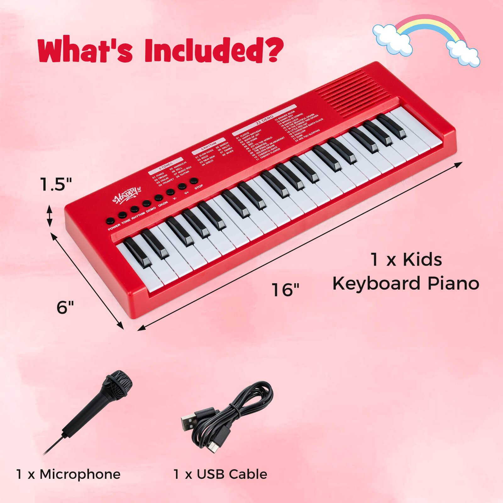 Infans Kids Piano Keyboard w/8 Rhythms 8 Tones 22 Demos for 3+ Years Old Boys & Girls