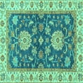 thumbnail image 1 of Ahgly Company Machine Washable Indoor Square Oriental Turquoise Blue Traditional Area Rugs, 4' Square, 1 of 4
