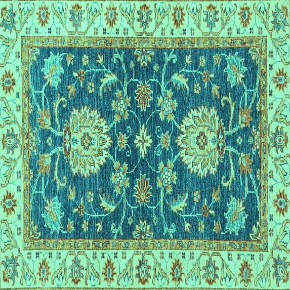 Ahgly Company Machine Washable Indoor Square Oriental Turquoise Blue Traditional Area Rugs, 4' Square