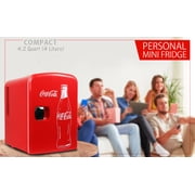 Coca-Cola Mini Fridge 4L 6 Can, Red Portable Beverage Cooler with AC/DC Car Adapter for Travel, Bedroom, Office, Dorm