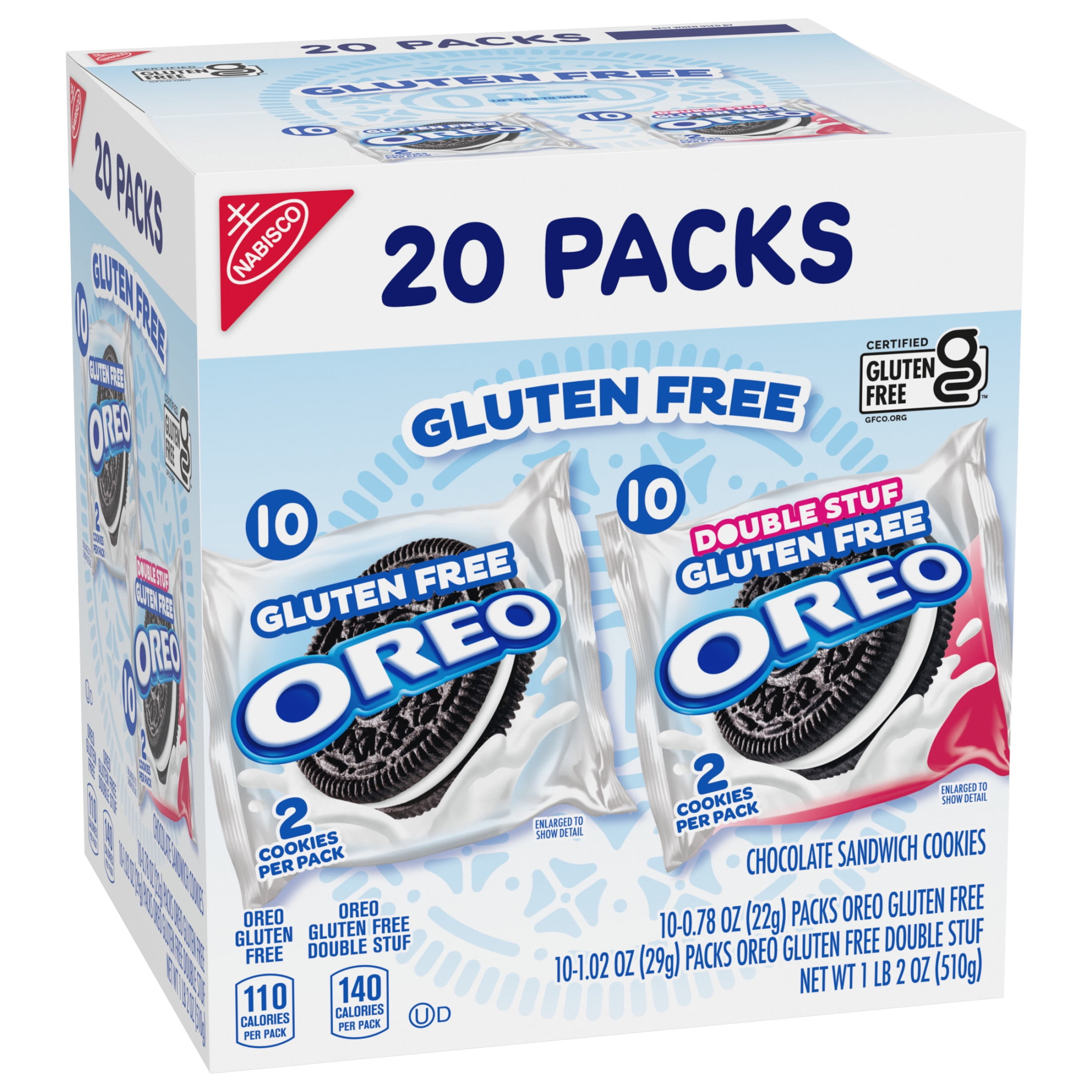 OREO Gluten Free Original & Double Stuf Chocolate Sandwich Cookies Variety Pack, 20 Snack Packs