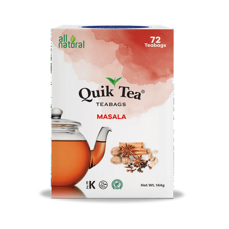 Quik Tea Masala Chai Tea Bags - Single Box 72 Count - All Natural Non-GMO Authentic Teabags from India