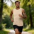 thumbnail image 5 of Sleeveless Shirts for Men Workout Tank Top Cotton Gym Muscle Shirt Moisture Wicking Athletic Summer Sleeveless Top Khaki M, 5 of 6