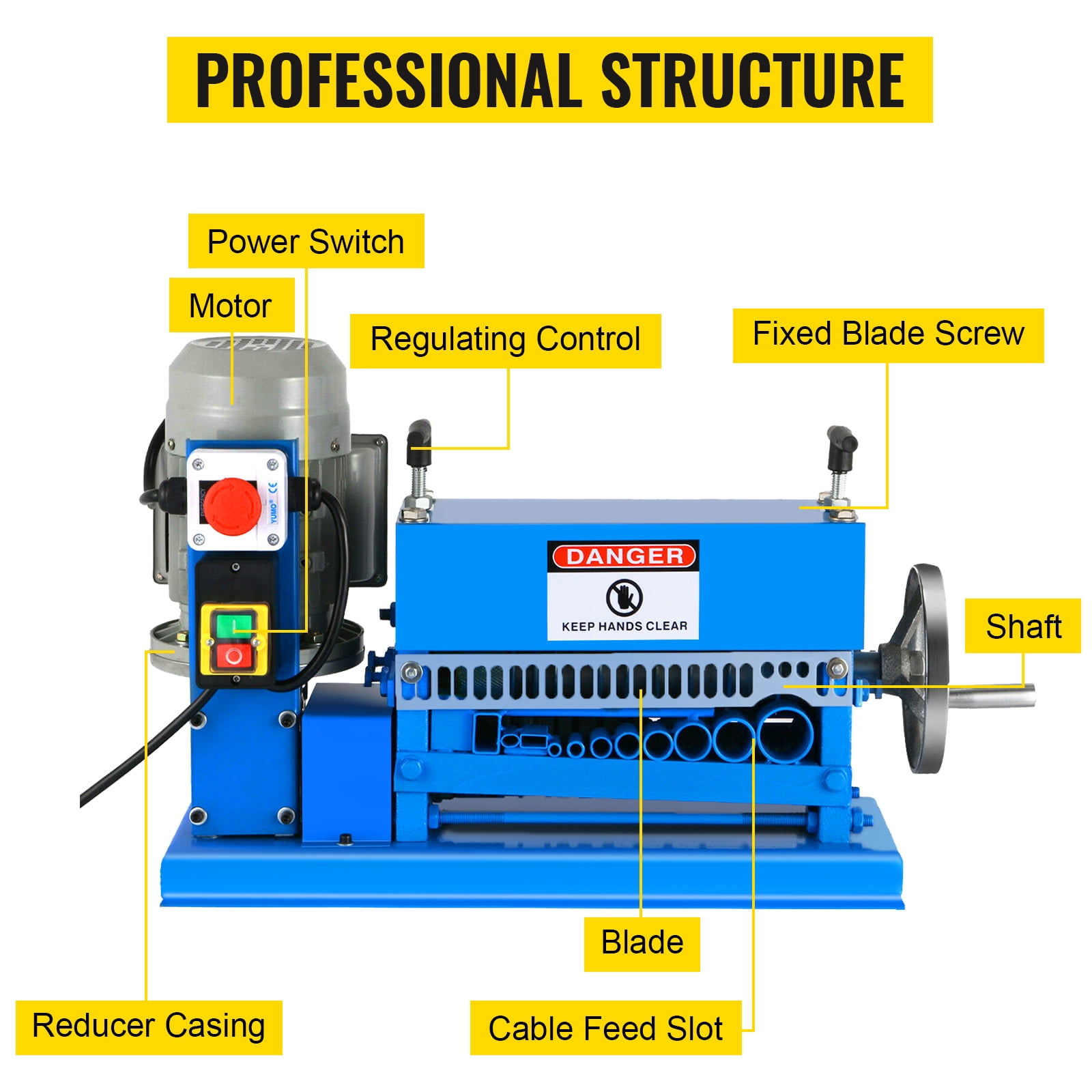 VEVORbrand Wire Stripping Machine DA 0.06 inch -1.5 inch, Wire Stripper Machine 11 Channels 10 Blades, Automatic Wire Stripping Tool with Manual Hand Cranked Industrial for Recycling Copper Wire