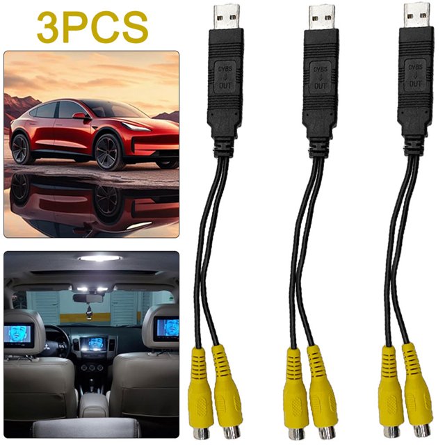 Cable Vídeo USB A CVBS RCA 2 Salidas Accesorios Radio para Coche 3 Uds.