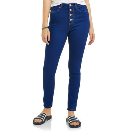 Worn Jeans Button Fly Jeans - Cherry Blossom Junior's Classic High Rise Exposed Button Skinny Jeans