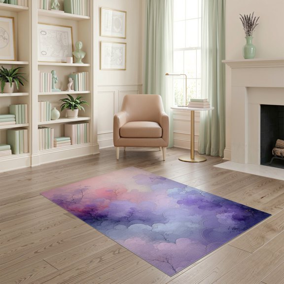 ODIKA Pink Purple Ombre Gradient Print Watercolor Tie Dye Swirl for Dorm Room, Small Living Apartment, Stain Resistant Low Profile