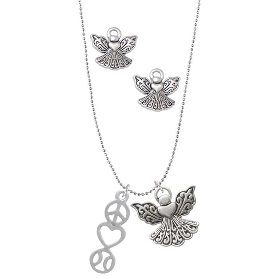 Delight Jewelry Peace - Heart - Softball Silver tone Guardian Angel Charm Necklace and Stud Earrings