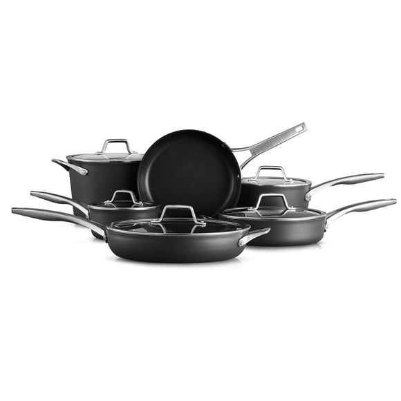 Calphalon Premier Utensilios de cocina antiadherentes anodizados duros, juego de ollas y sartenes de 11 piezas, aptos para lavavajillas y horno, con tecnología antiadherente MineralShield, utensilios