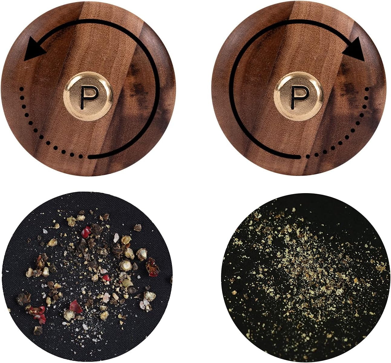 DeroTeno Salt and Pepper Mill Set, Adjustable Ceramic Grinder Salt Mill, Stainless Steel Grinder Pepper Mill, Acacia Wood, 8 inch/22 cm Height, Bottom Dia 5.5 cm (Tray is NOT Included)