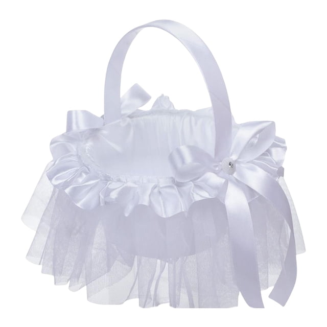Cesta de flores blanca de estilo europeo para niña, con símbolo dulce y asa cómoda para novia. Opción 6