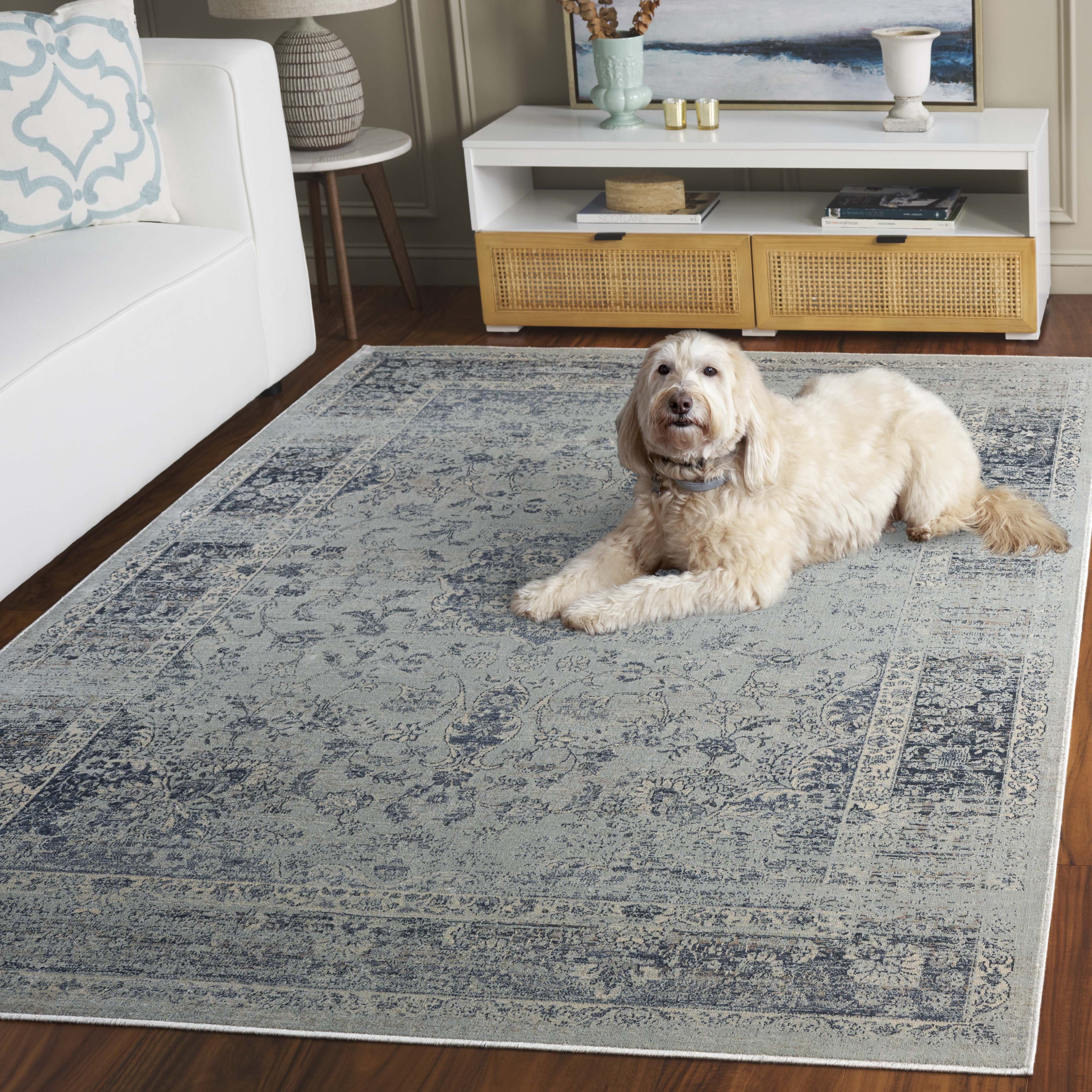 SAFAVIEH Vintage Hartley Bordered Area Rug, Light Blue, 5'3" x 7'6"