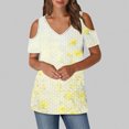 thumbnail image 7 of Cold Shoulder Tunic Tops for Women Graphic Prints V Neck Short Sleeve T-Shirts Loose Fit Summer Casual Blouses (XL, Yellow), 7 of 7