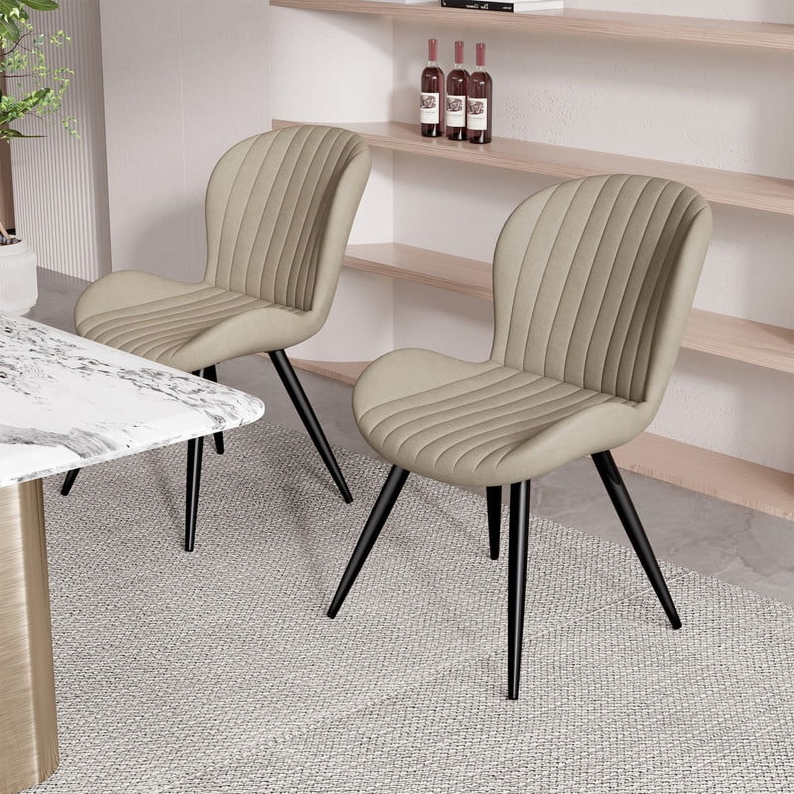 Hawsaiy Upholstered Dining Chairs Set of 2, Modern Kitchen Chairs with Backrest and Metal Legs, 19" Seat Height,Beige