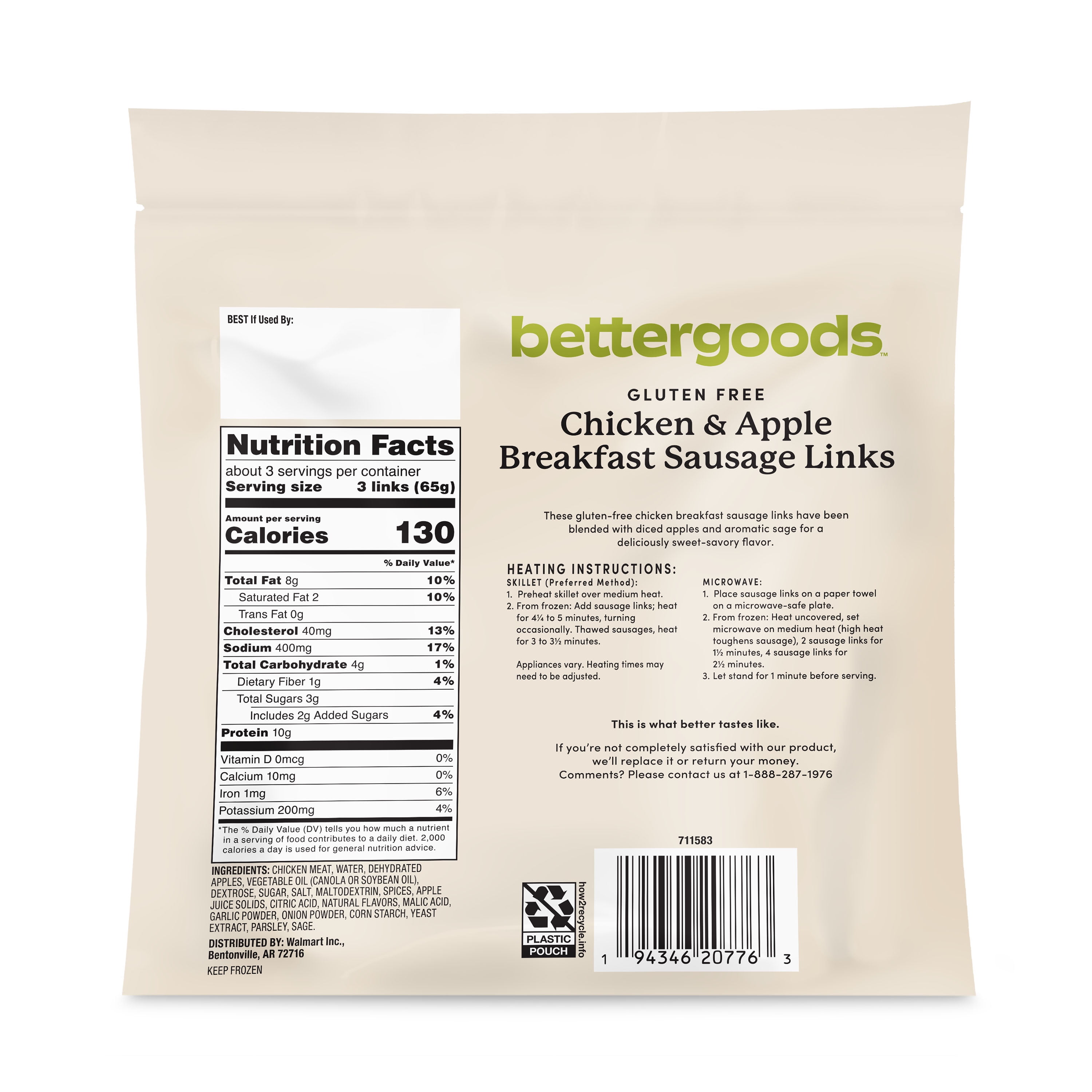 bettergoods Gluten Free Apple and Sage Chicken Sausage Links, 7 oz