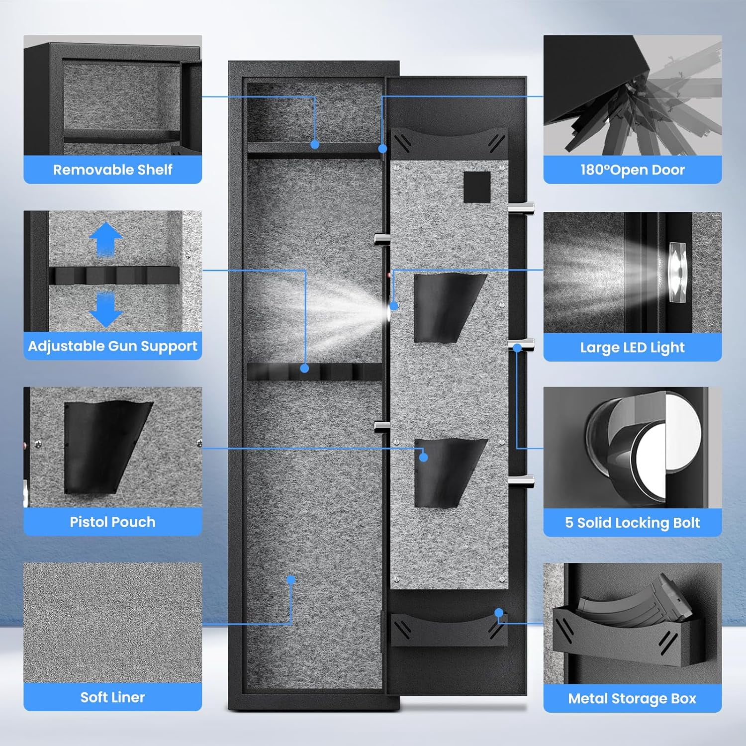 1-2 Fingerprint Gun Safes for Home - Quick Access Long Gun Safe with Dual Alarm & Mute Mode