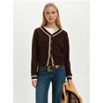 thumbnail image 5 of Women's Cropped Cardigan Sweaters Fall Long Sleeve Button Down Color Block Knit Outwear Coats Brown L, 5 of 8