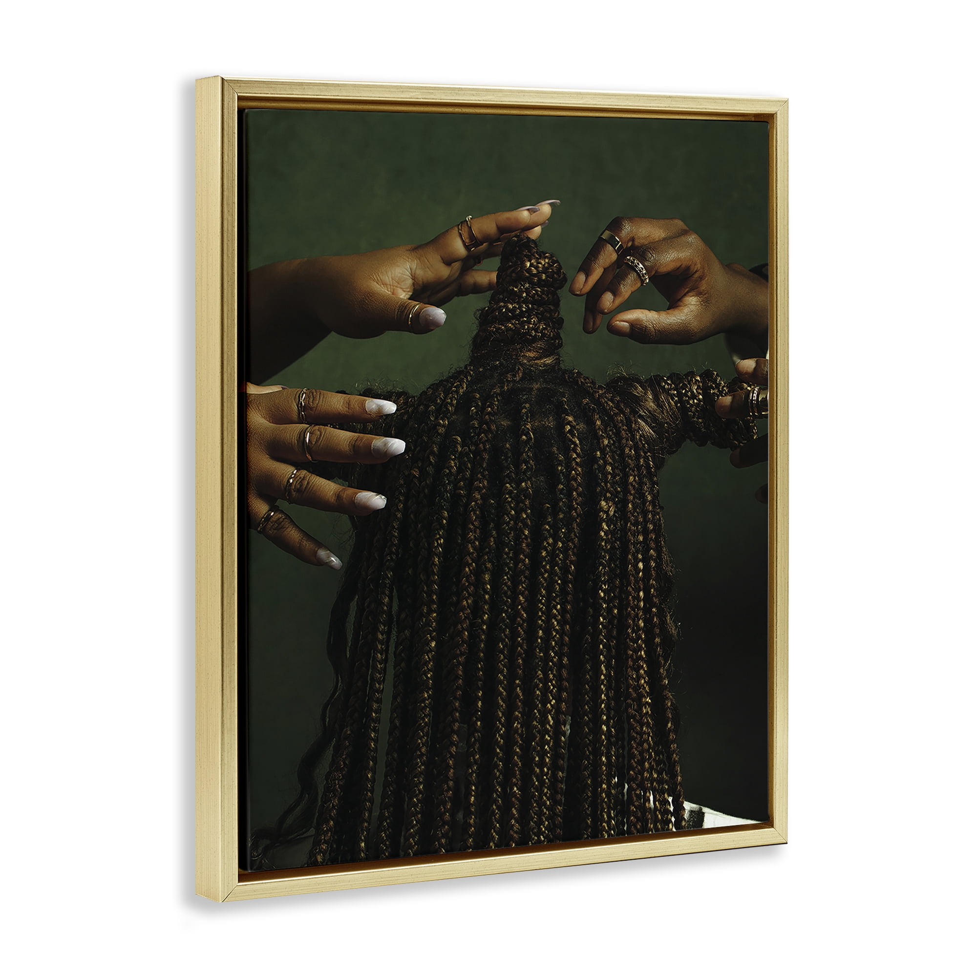 Stupell Industries Women Braiding Hair People Photography Gold Floater Framed Canvas Art Print Wall Art, 17 x 21