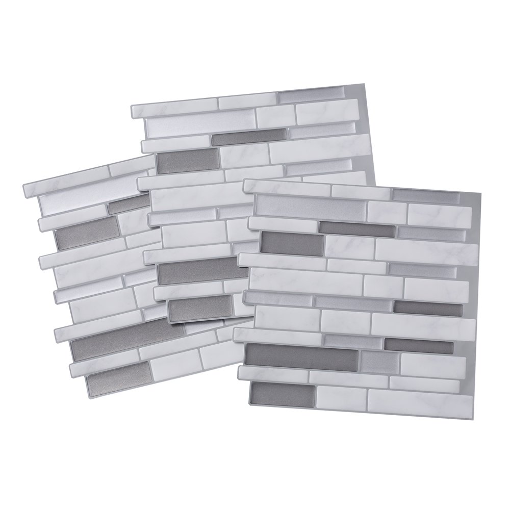 Tack Tile Peel & Stick Vinyl Backsplash Thick Mosaic Grey (Pack of 3