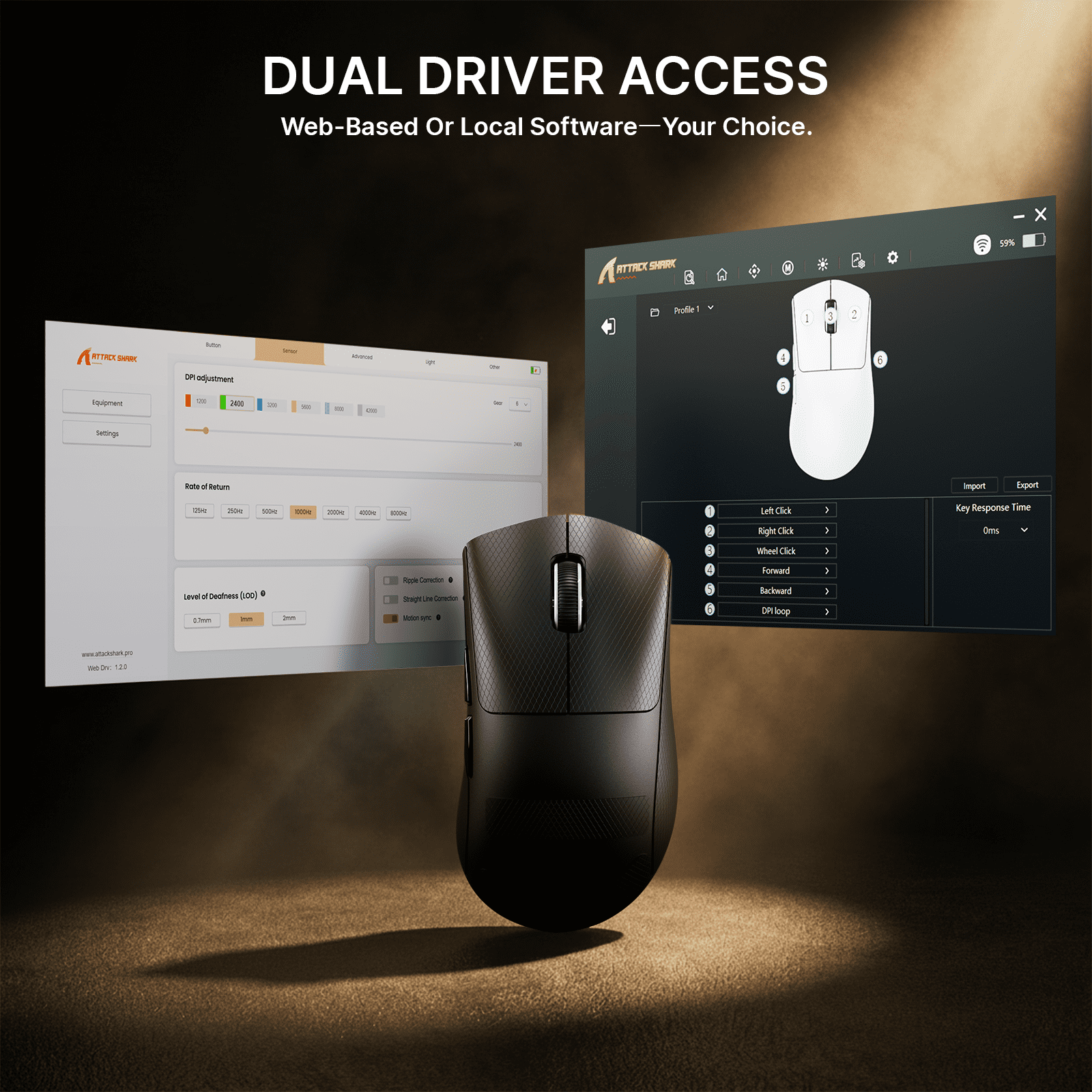 ATTACK SHARK V8 Wireless Gaming Mouse, Tri-Mode 2.4G/USB-C Wired/Bluetooth, PAW3950MAX Sensor, 42000 DPI, Dual 8000Hz Polling Rate, 59g Lightweight Design, Grip Tape Included, Black