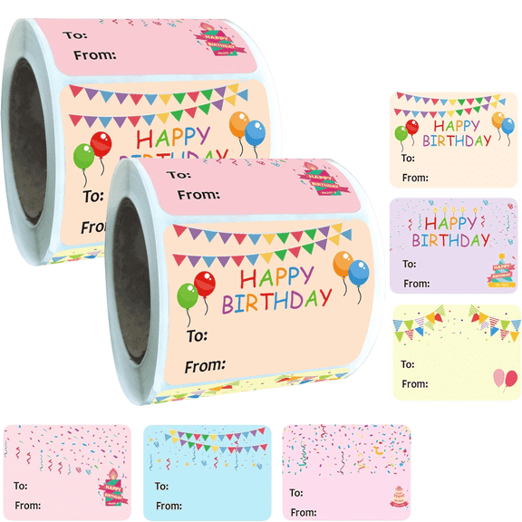 600 Pcs 1.5"×2" Happy Birthday Gift Tag Stickers – Colorful "To/From" Self-Adhesive Labels, For Gift Wrapping, Party Favors, Envelopes & Package Sealing
