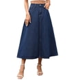 thumbnail image 2 of ClodeEU Women's High Waist A Line Denim Skirt,Casual Elastic Waist Midi Jean Skirt Dark Blue,Women's Plus L, 2 of 8
