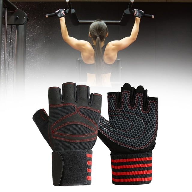 Quzzie Workout Gloves Exercise Gloves Non Slip Half Finger Weight Lifting Gloves Gym Gloves Full Palm Protection Polyester Lightweight Sturdy Suitable for Tr L Red
