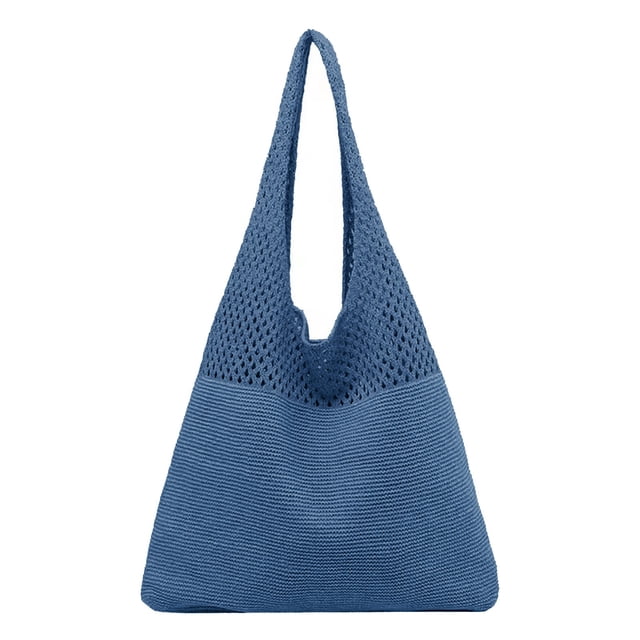 Ediodpoh Women Spring Summer Portable Retro Hollow Knitted Handheld One Shoulder Vest Bag Blue