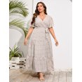 thumbnail image 5 of Plus Size Wedding Guest Maxi Dresses for Curvy Women, Summer Casual Floral Long Party Sundress with 3/4 Sleeve, 5 of 9