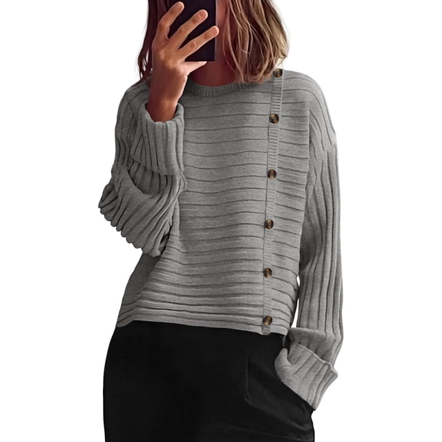 Suéter PRETTYGARDEN de Manga Larga con Cuello Redondo y Botones Gris M