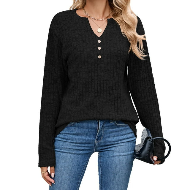TINZ Plus Size Tops Comfortable Loose Long Sleeve Button Neck Winter Fall Shirt For Women Long Layering Tops plus Size Camisole