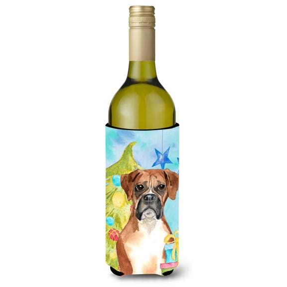 Carolines Treasures CK1884LITERK Christmas Tree Boxer Wine Bottle Beverge Insulator Hugger  Wine Bottle multicolor