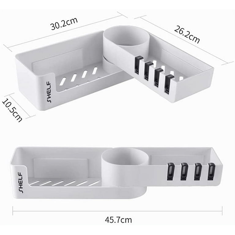 2-Pack Adhesive Shower Caddy Bathroom Shelf Expandable Wall Mounted No  Drilling Storage Organizer Rotating Rack for Bathroom Kitchen
