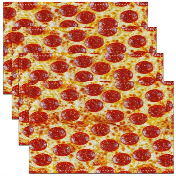 Erosebridal Pepperoni Pizza Placemats Set of 4 12"x18",Sausage Cheese Table Place Mats for in Door Dining,Funny Fast Food Place Mats Set of 4 for in Door Dinning 12"x18",Teens Dining Table Decor