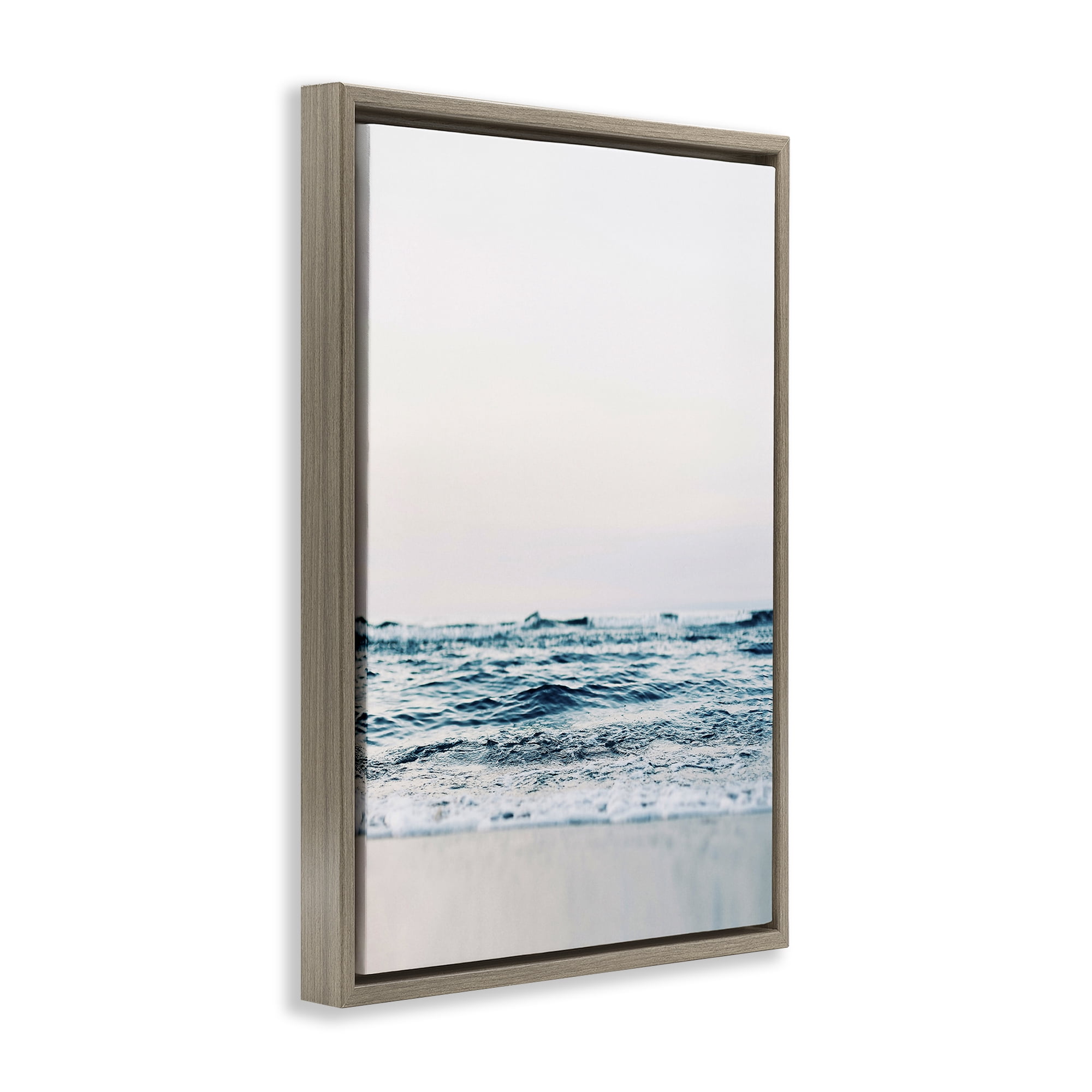 Stupell Industries Subtle Beach Waves Coastal Photography Brown Floater Framed Canvas Art Print Wall Art, 17 x 25