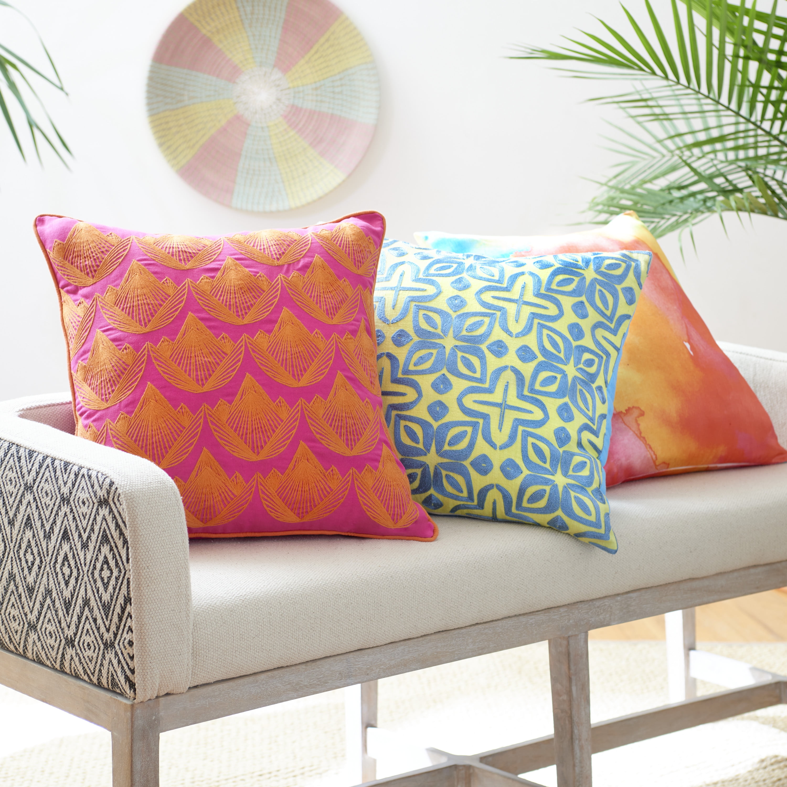 Rochelle Porter Lotus Decorative Square Pillow, Throw, Orange, Pink, Cotton, Polyfill, 20"x 20", 1 Count