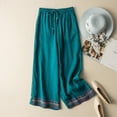 thumbnail image 3 of Outfmvch Linen Pants Women Gaucho Pant Beach Pants Trousers with Pockets Wide Leg Linen Pants Trousers with Pockets 2026 Trendy Pedal Pushers for Women Patchwork Elastic Waist Pants Blue M-3XL, 3 of 3