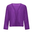 thumbnail image 6 of Girls Sequin Jacket Sparkly Glitter Open Front Cropped Blazer Lightweight 3/4 Length Sleeve Jacket Purple 130, 6 of 7