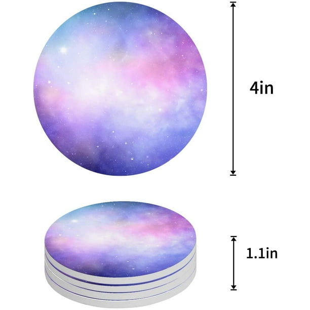 RYLABLUE Galaxy Design Starry Sky Set of 8 Round Coaster for Drinks Absorbent Ceramic Stone Coasters Cup Mat with Cork Base for Home Kitchen Room