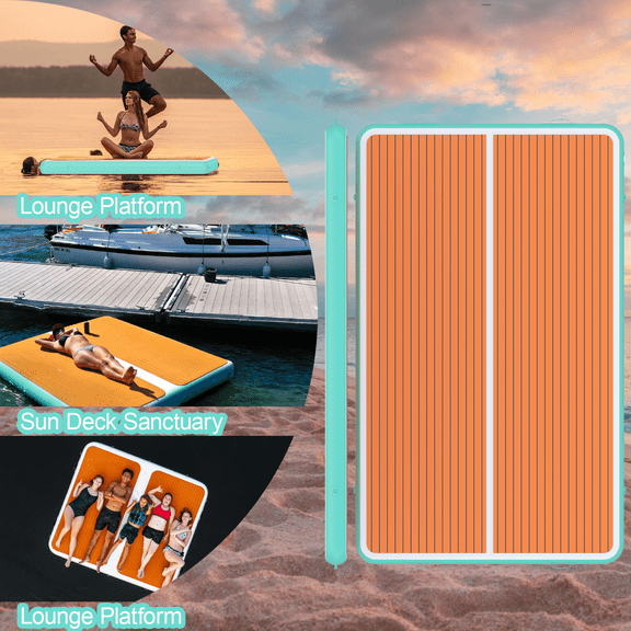 10x6ft Non-Slip Inflatable Floating Dock Platform Foldable Yoga & Gymnastic Mat for Water Sports, Lake, Sea, Boat & Island Recreation