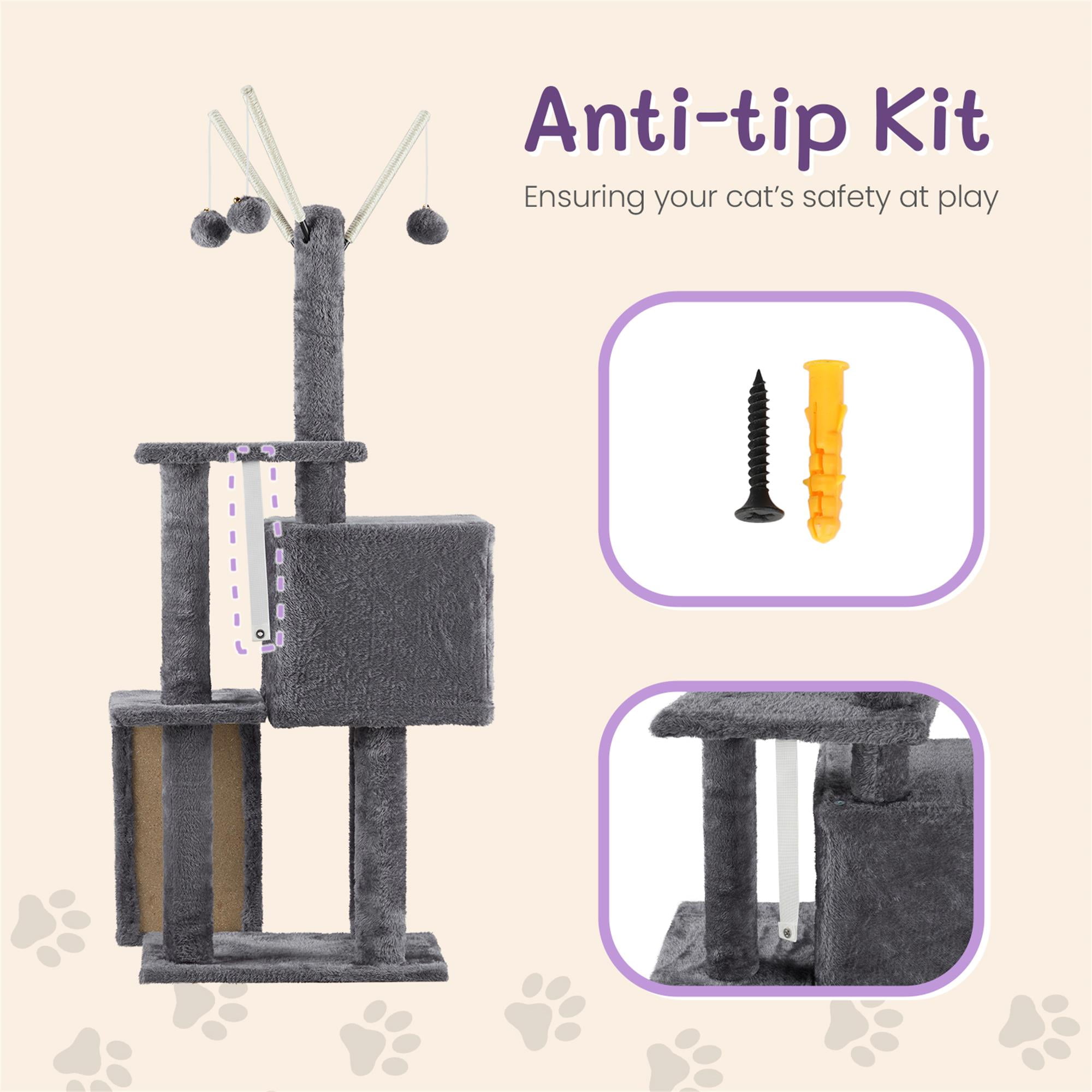 resenkos 49" Cat Tree Tower for Indoor Cats, Large Cozy Cat Condo with Padded Platform Bed, Toy Balls, Scratch Board, Gray