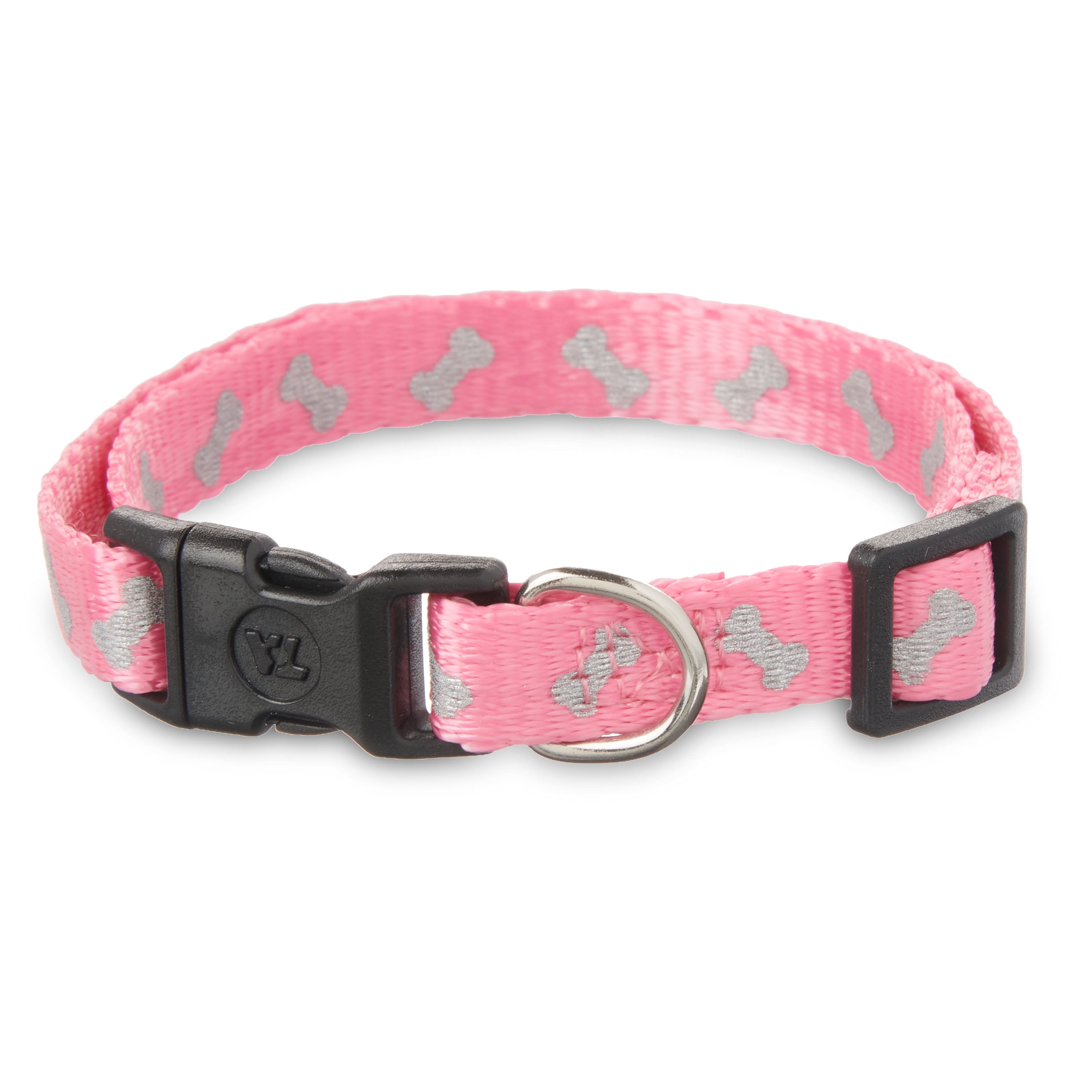 Vibrant Life Reflective Dog Collar, Pink Bones, Small