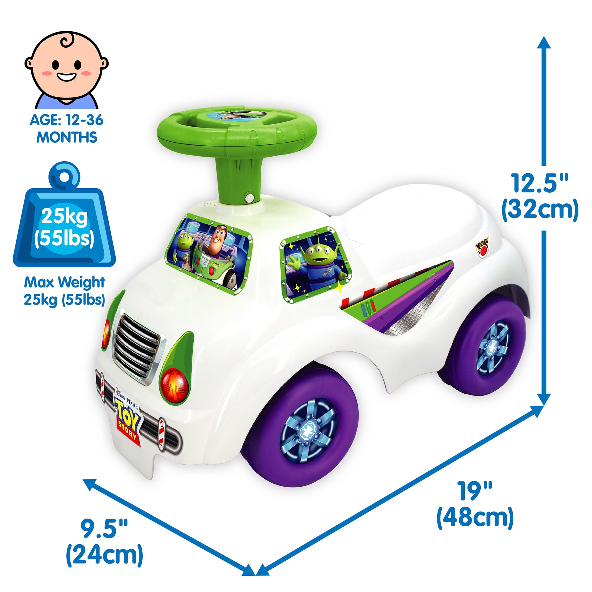 Kiddieland: My First Ride-On - Buzz Lightyear - Disney Lights & Sounds Foot-To-Floor Vehicle, Interactive Dashboard, In-Outdoor Play, Toddler 12-36mo