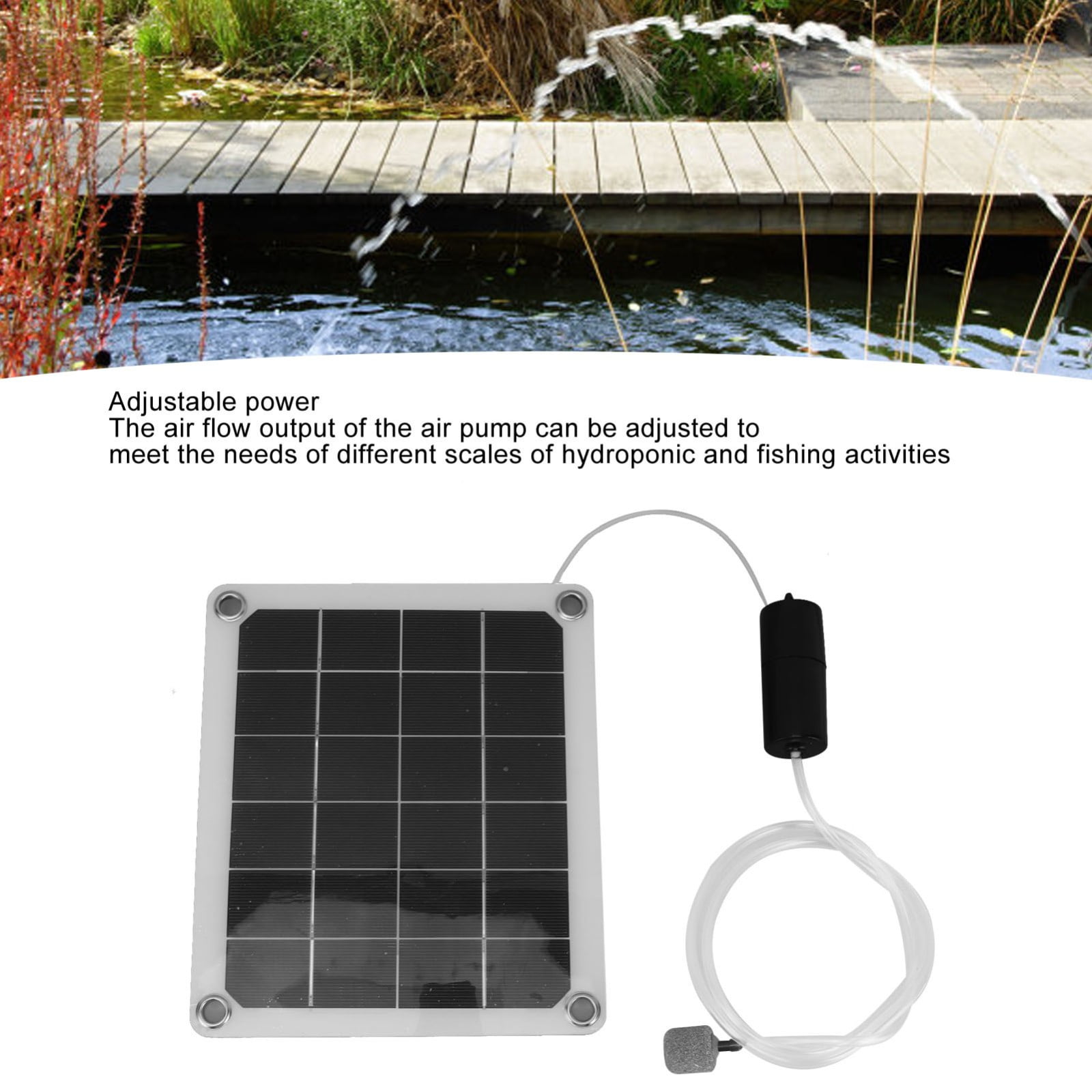 Solar Pond Aerator 10 W with Air Stones for Fishponds and Aquariums 20 W Adjustable Pump Noiseless Solar-Powered Oxygenation System