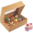 thumbnail image 1 of Cajas de 12 unidades, paquete de 10 recipientes para magdalenas, portador de magdalenas con ventana e insertos, soportes de transporte para magdalenas, galletas y postres (Marrón), 1 of 4