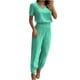 thumbnail image 2 of ICHUANYI Clearance Fashion Woman Round Neck Solid Short Sleeve Blouse +Loose Pockets Pants Sets(Green, M) ICHUANYI WER2023080905350, 2 of 6